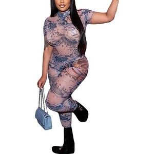 Bodycon Jumpsuit - See Through Mesh One Piece Party Club Outfit
